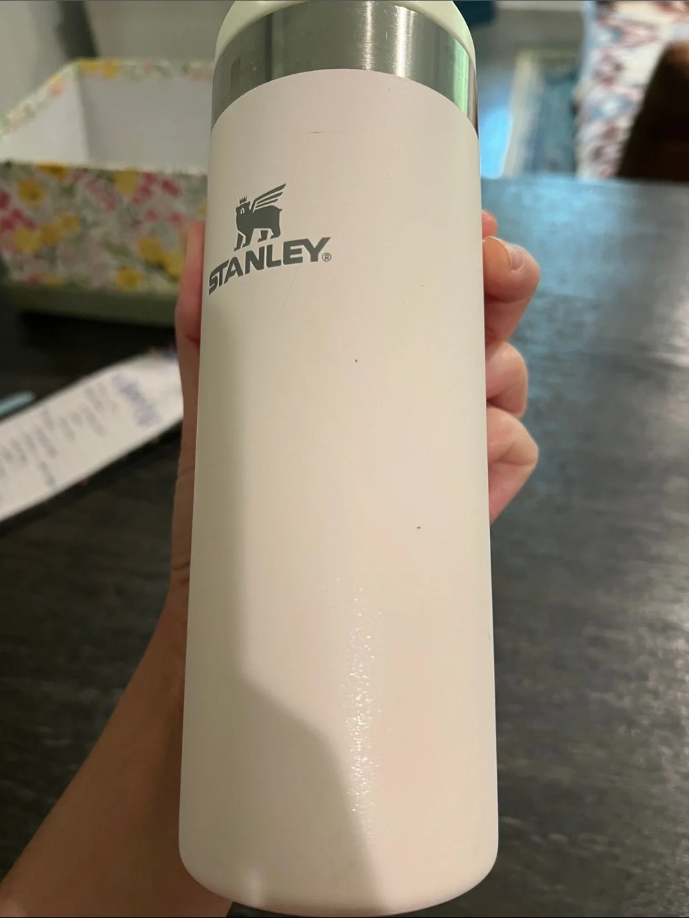 Stanley light pink and shimmer  Travel Tumbler with Silver Accents - Picture 6 of 6